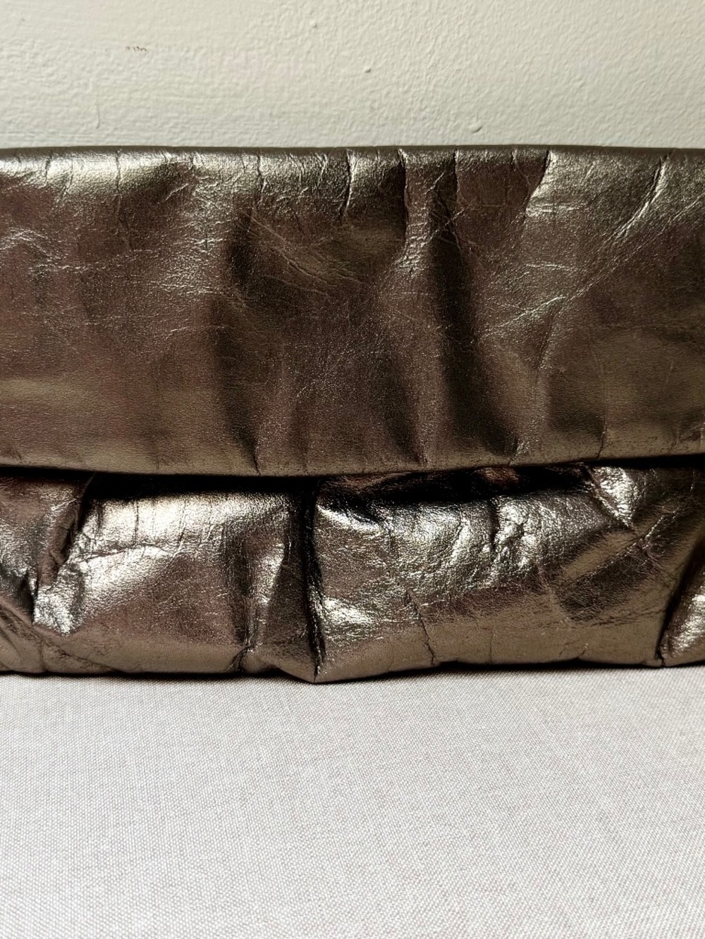 Vintage Clemente Metallic Genuine Leather Fold Over Clutch Like New